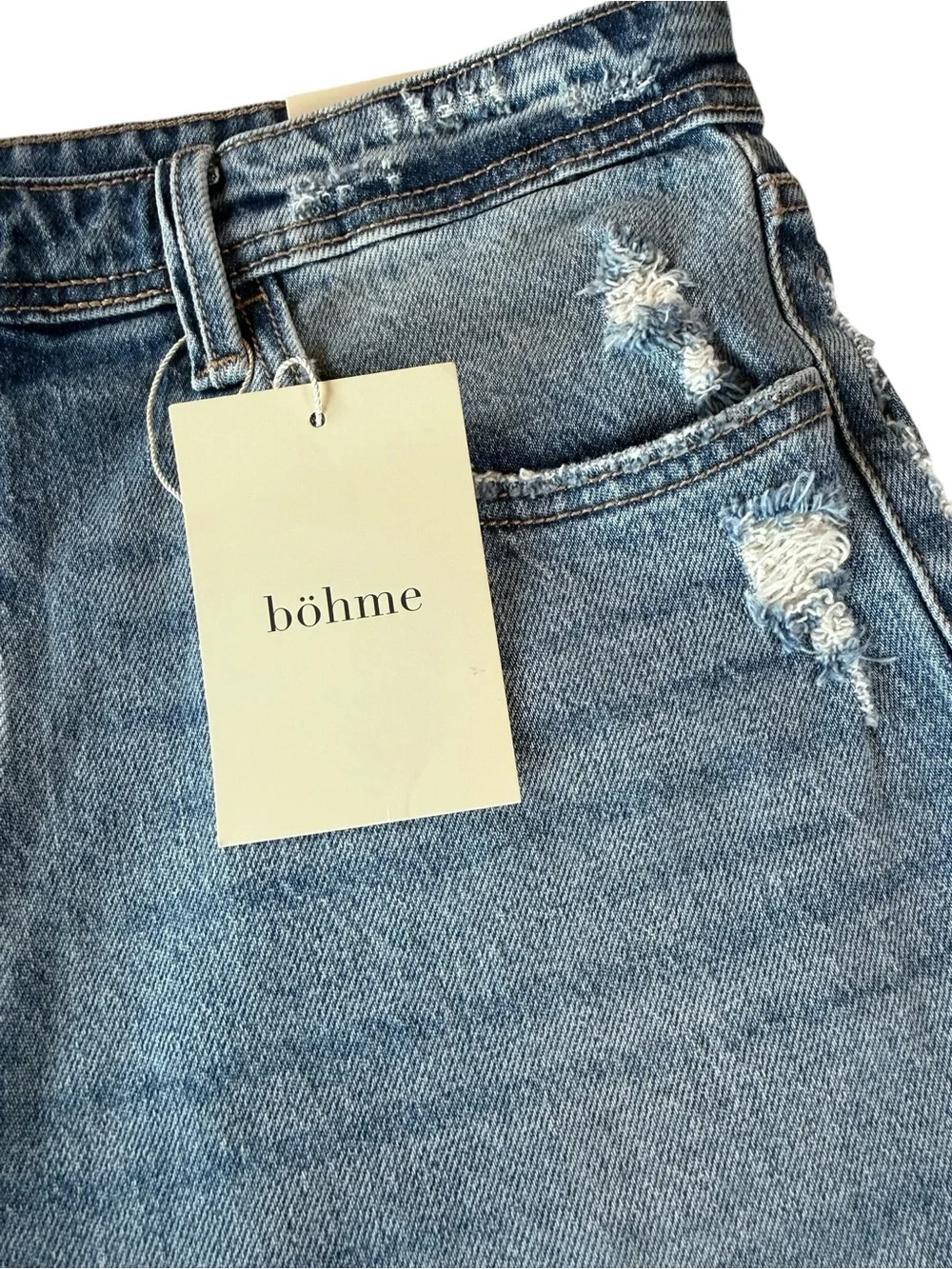 Böhme Denim Bermuda Shorts Women’s Size 30 Light Wash Distressed Baggy NWT